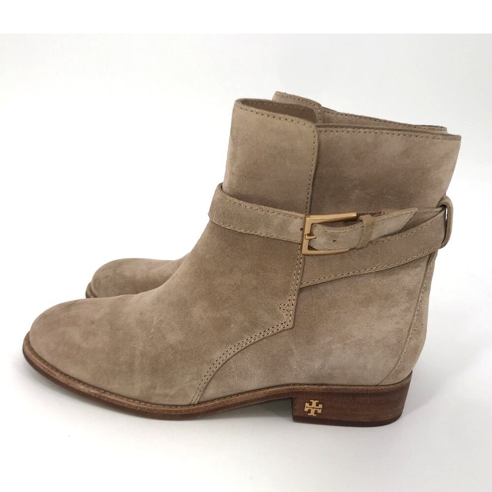 Tory Burch Brooke Riding Ankle Boots Womens 7.5 Beige Suede Pull On